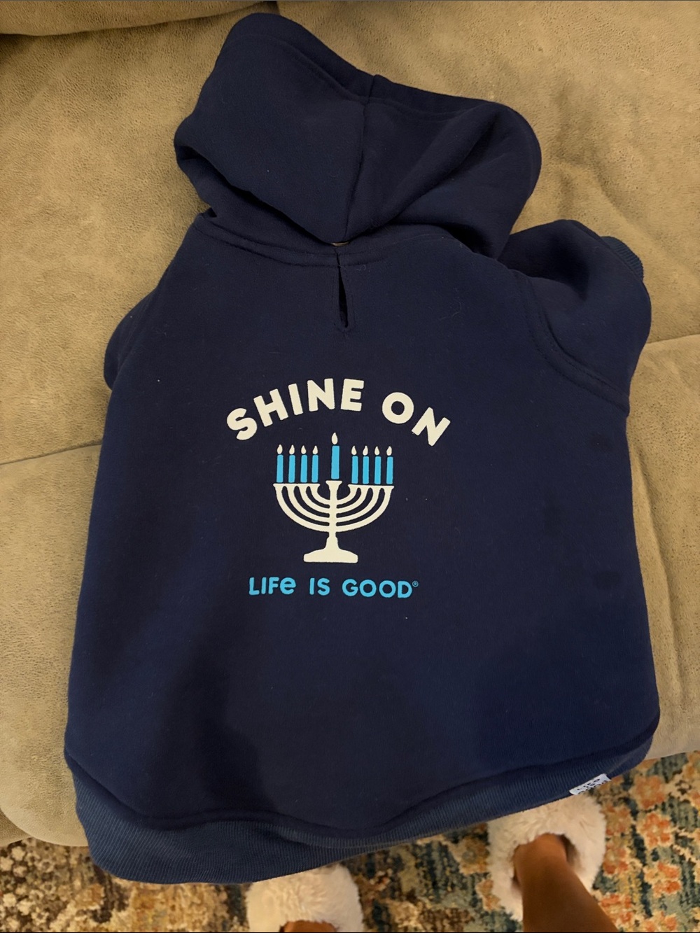Life Is Good Navy Hoodie with Menorah Graphic